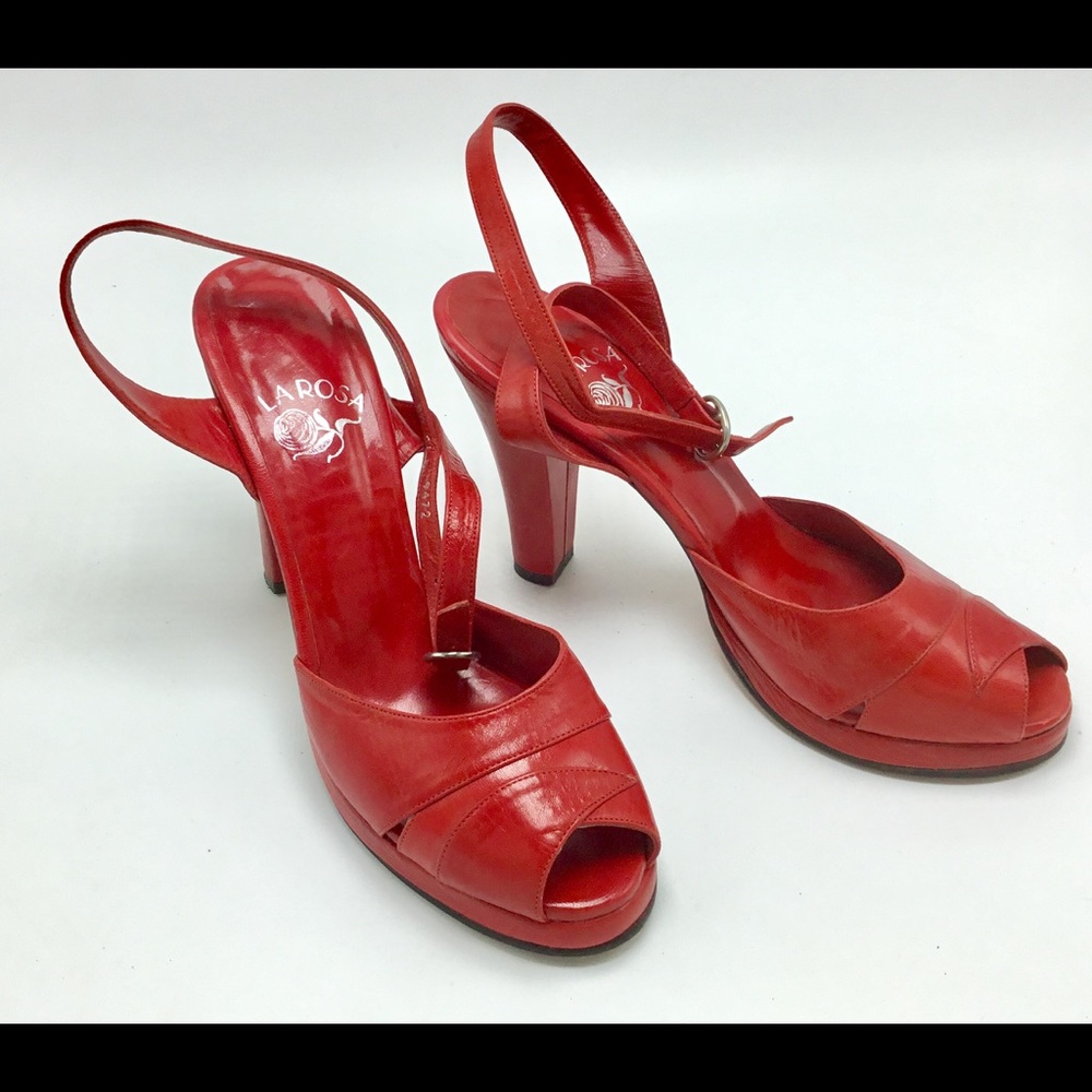 Vintage Red Larosa Ankle Strap 70’s Heels RETRO! 8